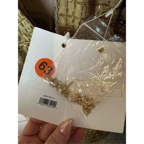 NWT MAC DUGGAL Gold Beaded Cap Sleeve V Neck Column Gown Size 4 style 5625 - Picture 12 of 14